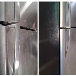 Two stainless steel refrigerators side by side, shown from a front corner angle in a kitchen setting.
